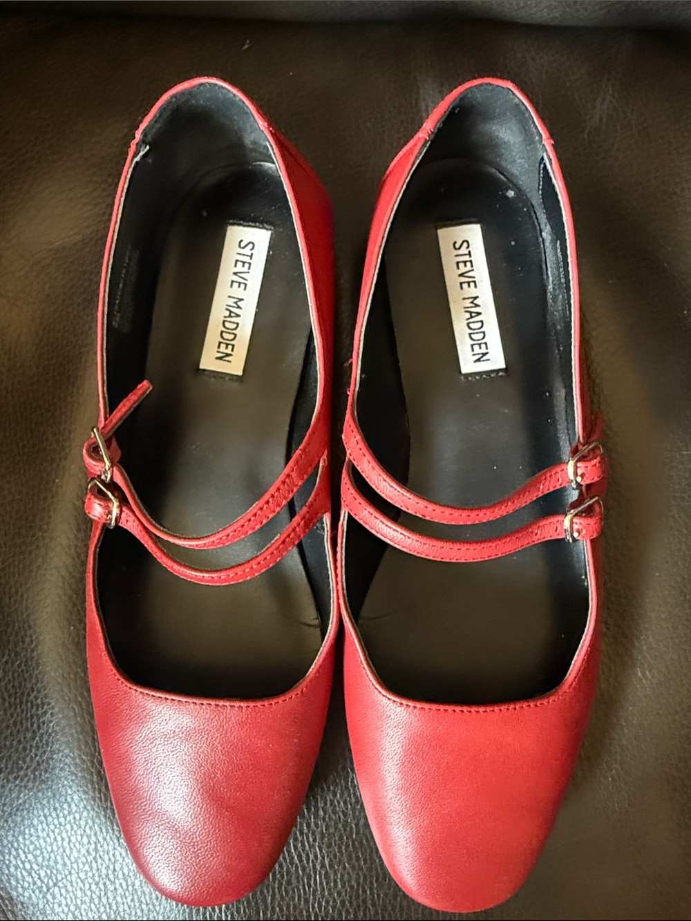 Steve Madden Red Double-Strap Mary Jane Flats